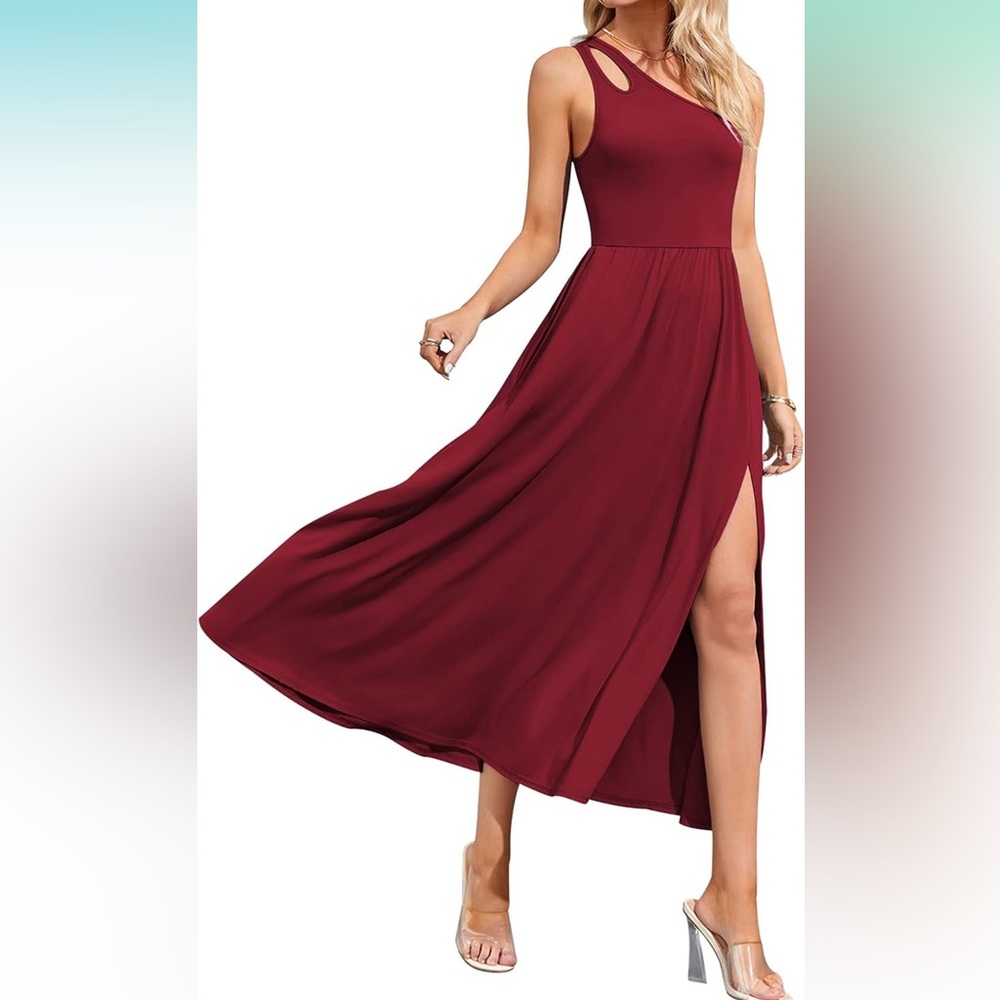 Dress Women's One Shoulder High Split Cutout Sleeveless with Pocket